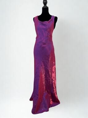 Vtg Y2K Coty Iridescent Magenta Purple Sleeveless Gown Full Length Dress